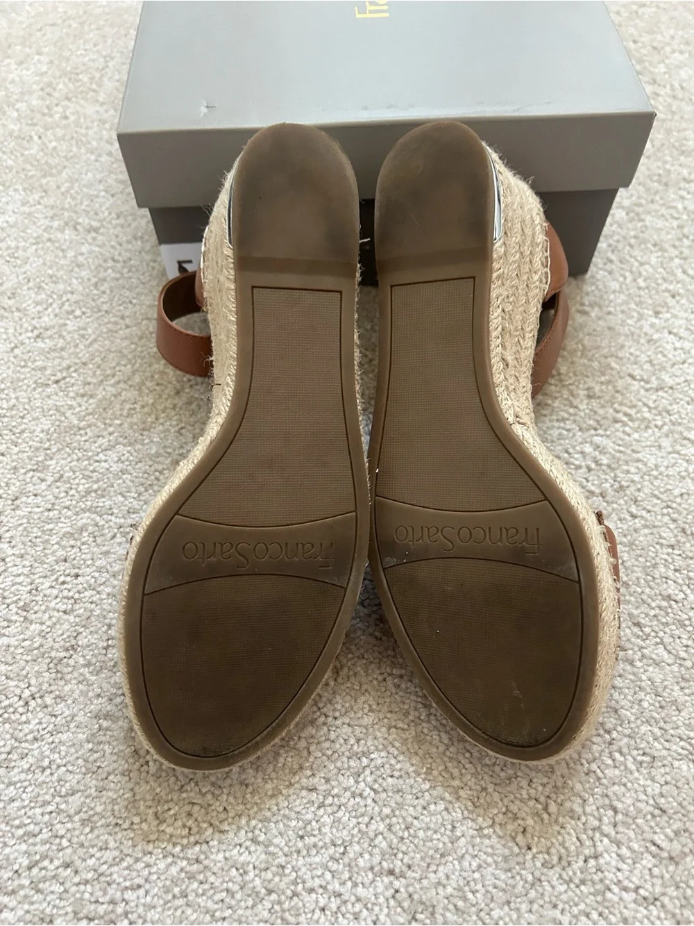 Franco Sarto Tan Leather Espadrille Wedge Sandals with Ankle Strap